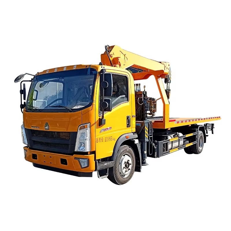 Howo 4x2 Camion De Remorquage D'&eacute;cran Plat Mont&eacute; Avec Grue De 8 Tonnes Pour Le Sa
